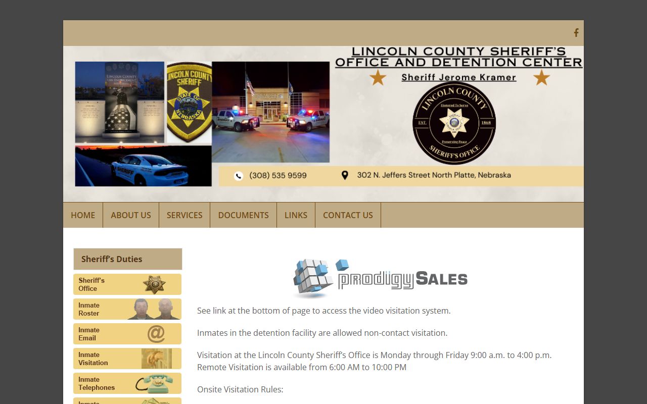 Lincoln County visitation page showing onsite and remote visiting hours and identification rules